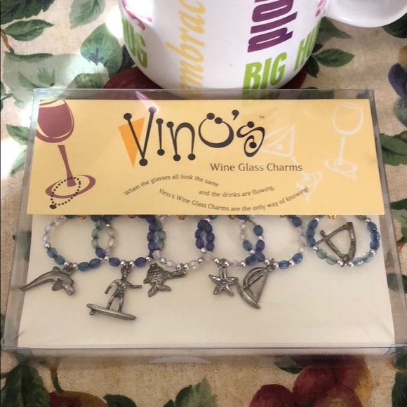 vino’s Other - 6 Wine glass charms with beach fun metal charmsNEW
